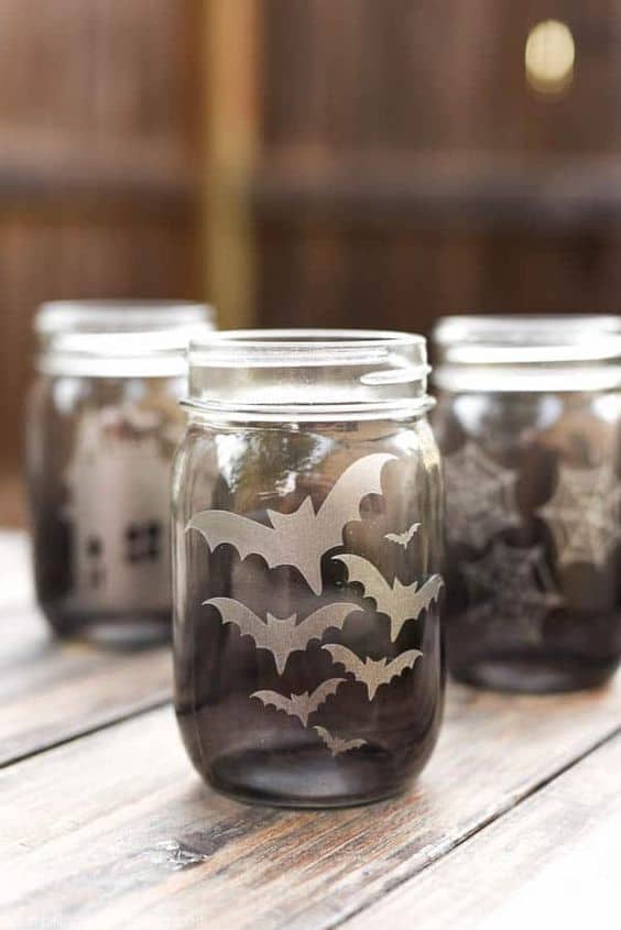 Charming Bat Silhouette Mason Jars