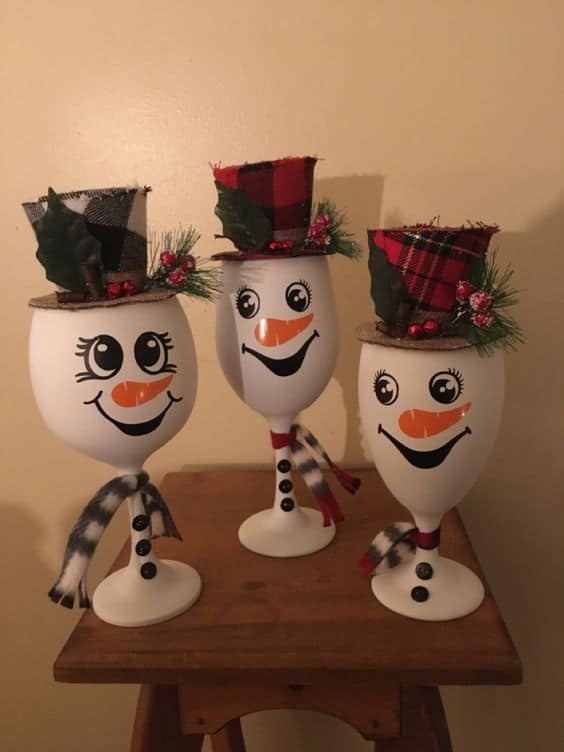 Cheerful Snowman Wine Glass Trio