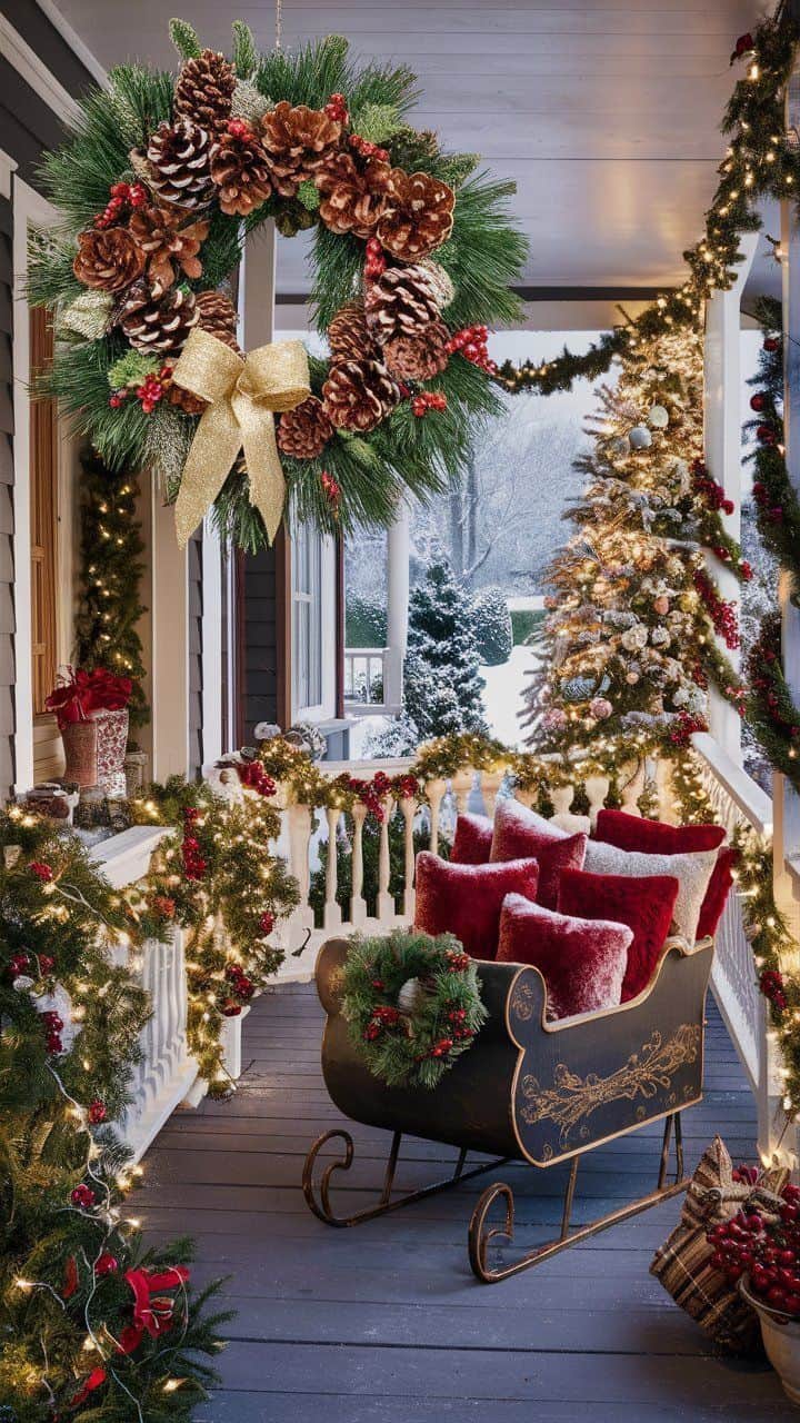 Elegant Pinecone Wreath Porch