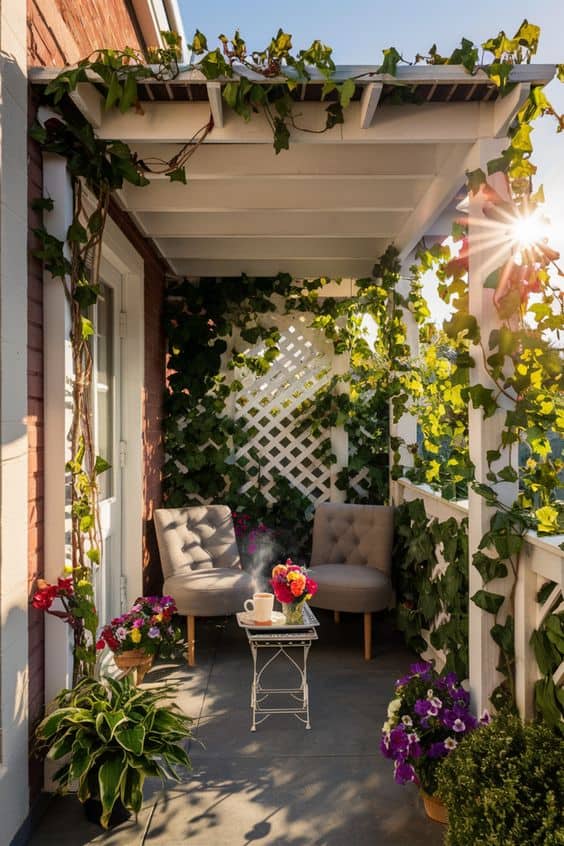 Sunny Ivy-Covered Patio Nook