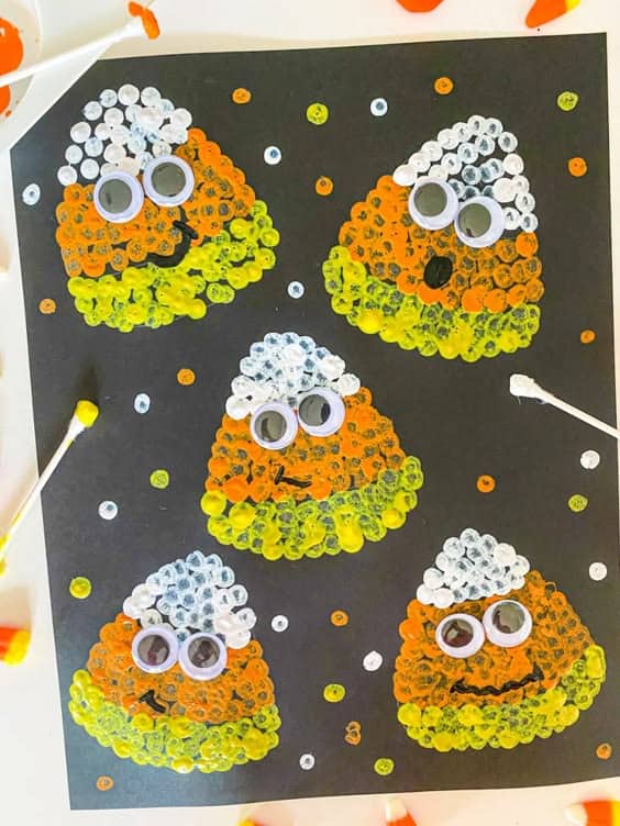 Googly-Eyed Candy Corn Dot Painting