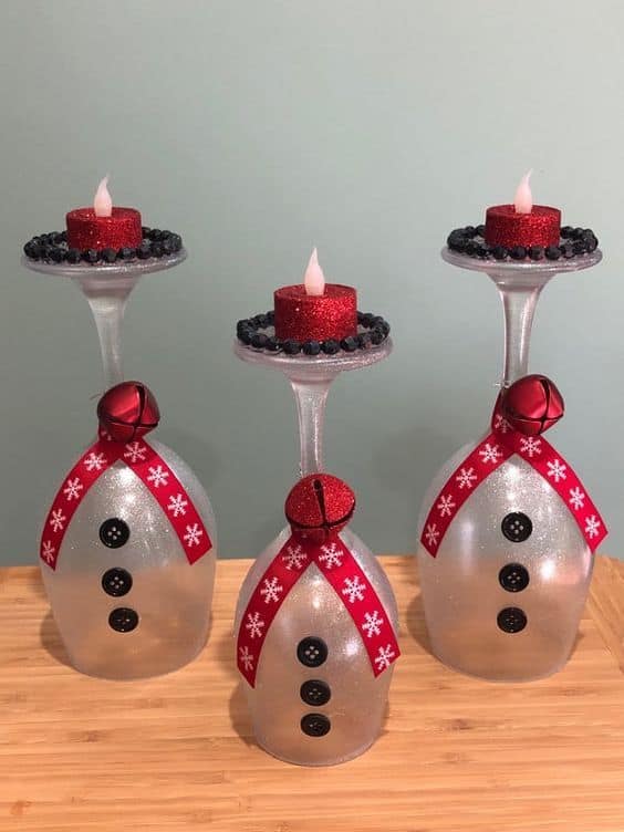 Sparkling Snowman Candleholders