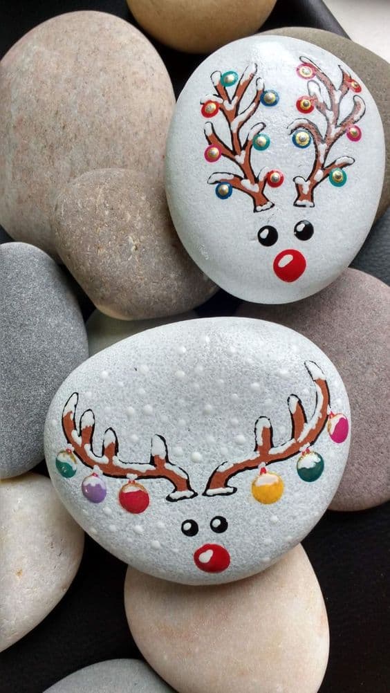 Whimsical Reindeer Rock Art