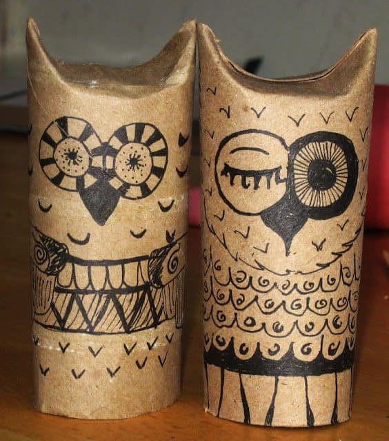 Whimsical Cardboard Tube Owls