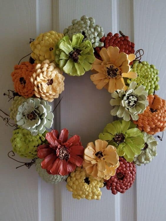 Vibrant Pinecone Flower Wreath