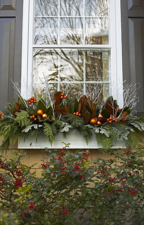 Elegant Bronze and Green Christmas Window Box