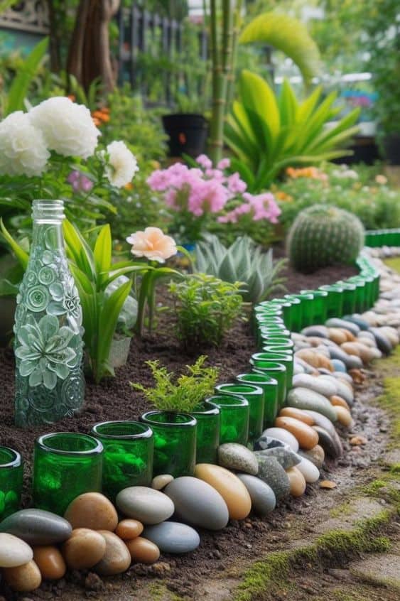 Charming Glass Bottle Garden Border