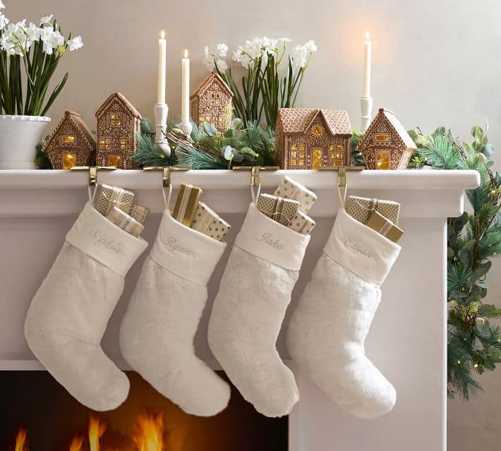 Winter White Mantel Stocking Display