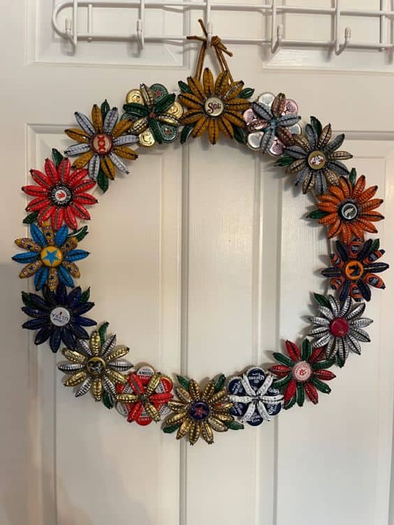 Vibrant Bottle Cap Flower Wreath