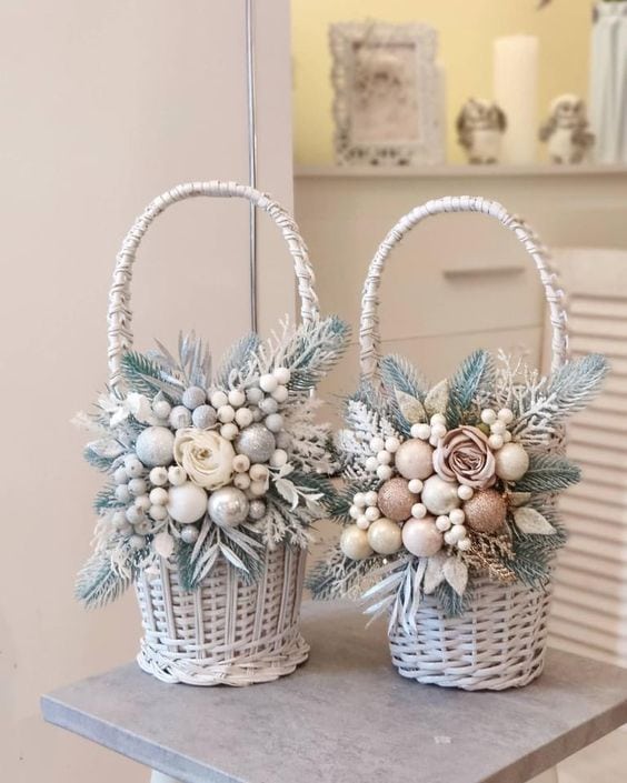 Elegant Frosted Basket Bouquets