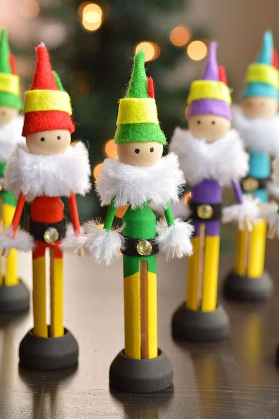 Whimsical Clothespin Christmas Elves