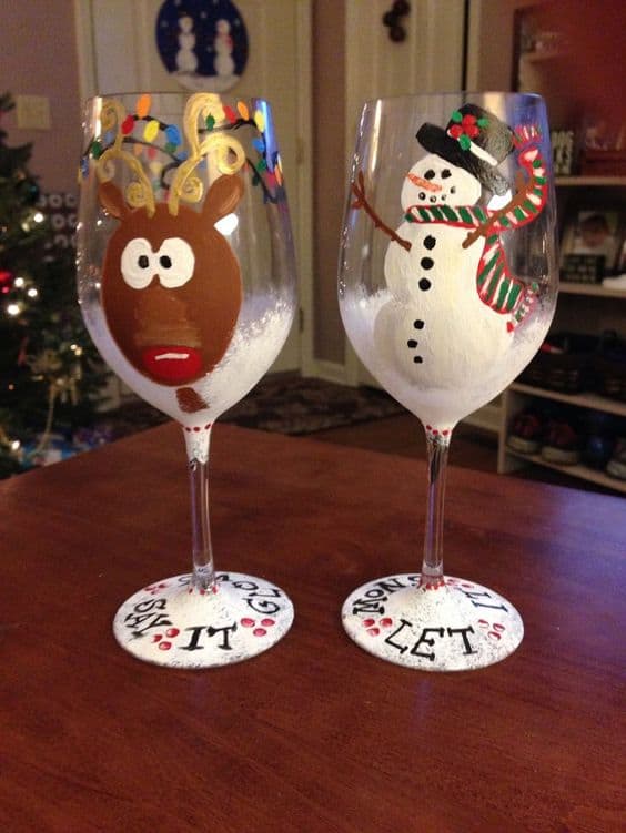 Reindeer and Snowman Wine Glasses