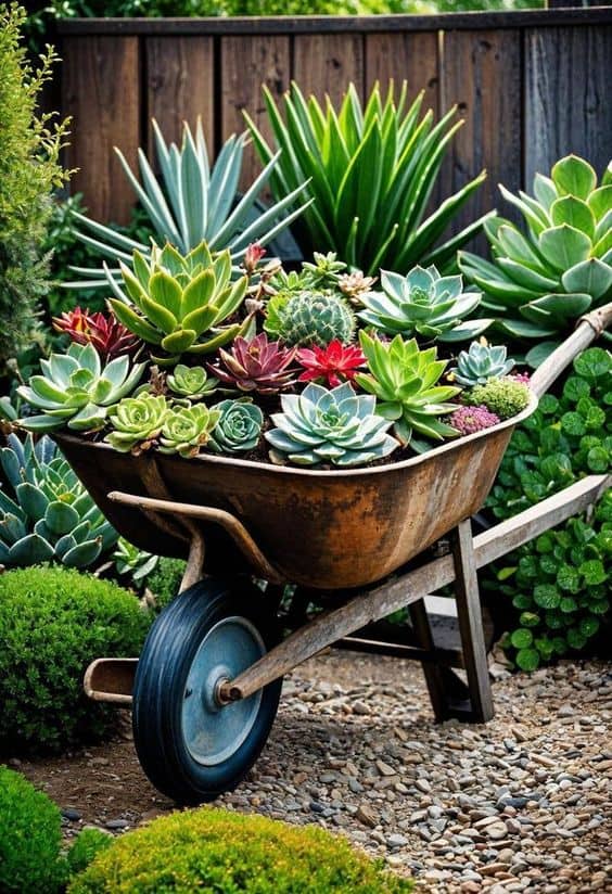 Rustic Wheelbarrow Succulent Bed