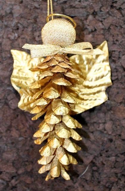 Golden Pinecone Angel Ornament