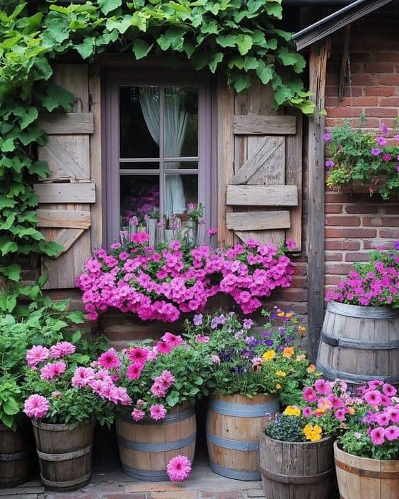 Rustic Barrel Flower Haven