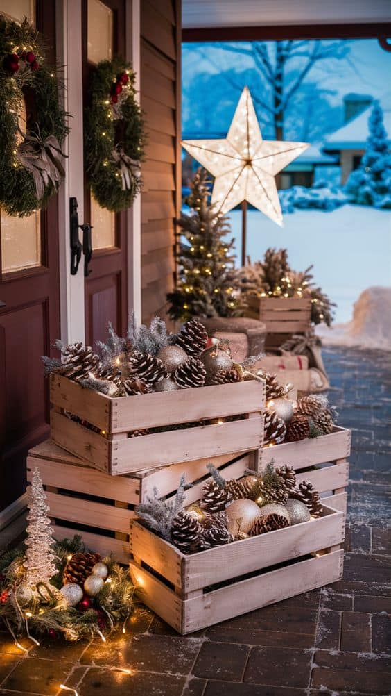 Rustic Pinecone Crate Display