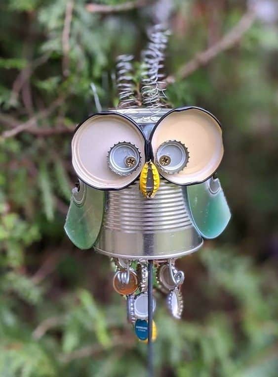 Whimsical Bottle Cap Owl Sculpture