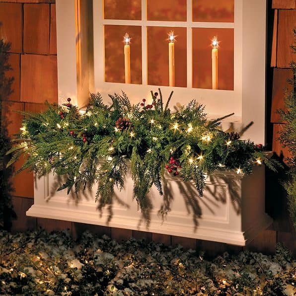 Twinkling Evergreen Candlelight Christmas Window Box