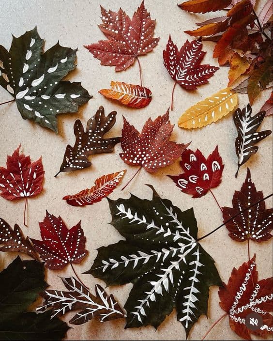 Intricately Painted Fall Leaves