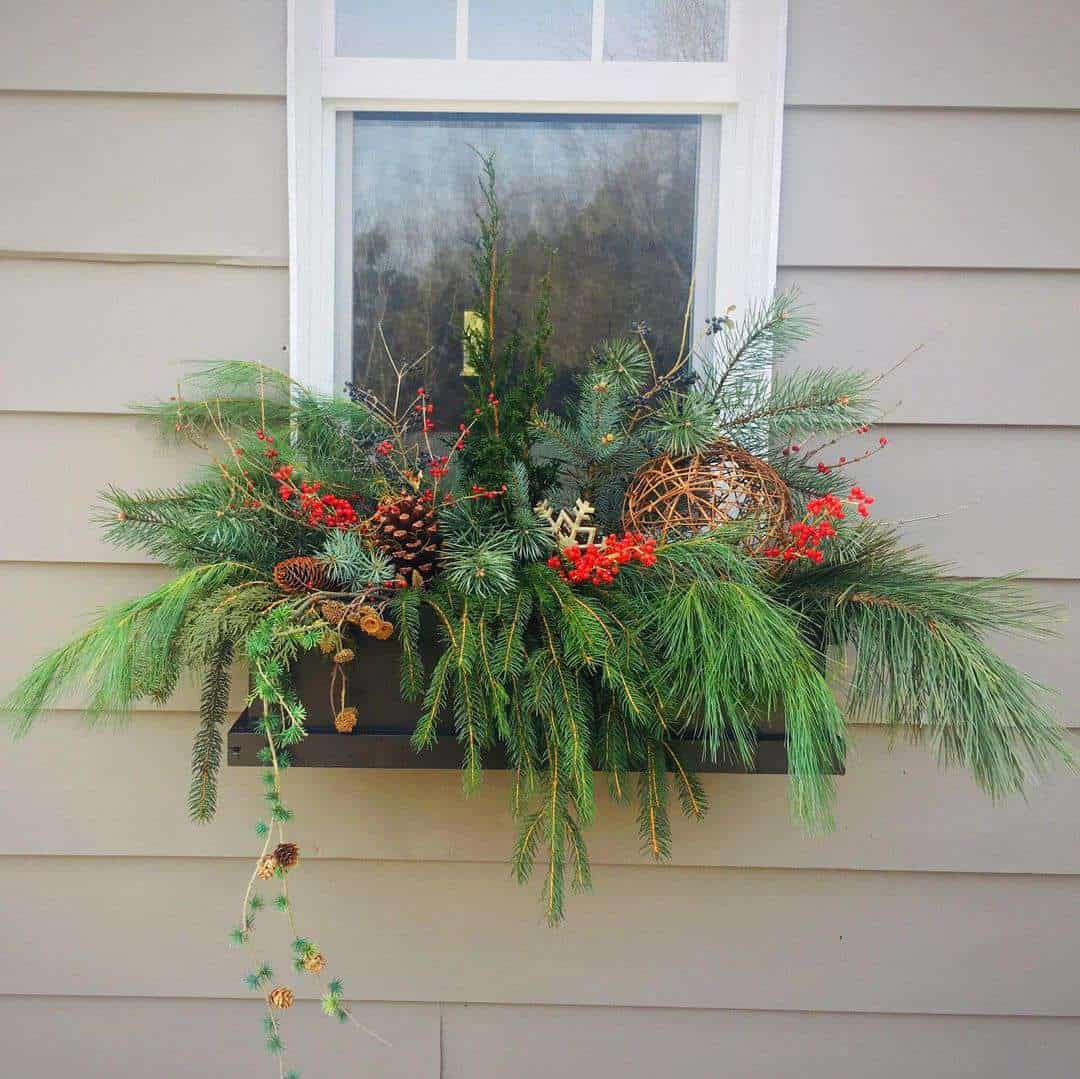 Natural Pine and Twig Christmas Window Box