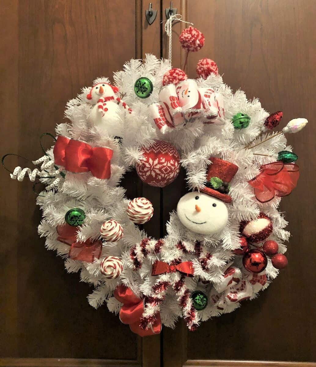 Peppermint Wonderland Snowman Wreath