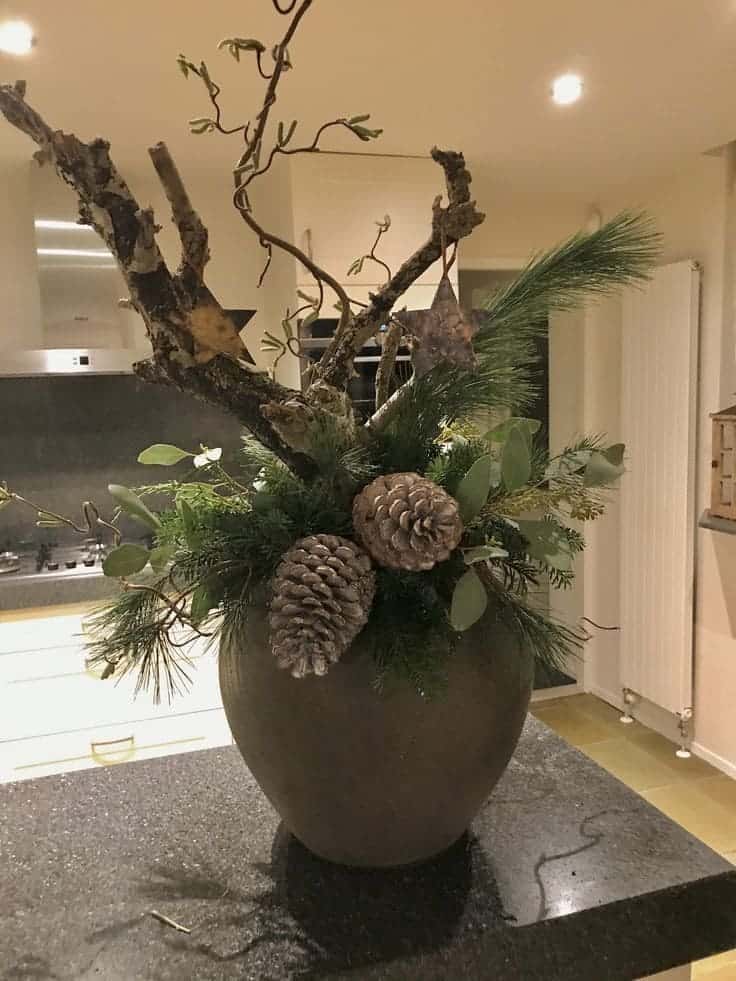 Elegant Winter Pinecone Branch Display