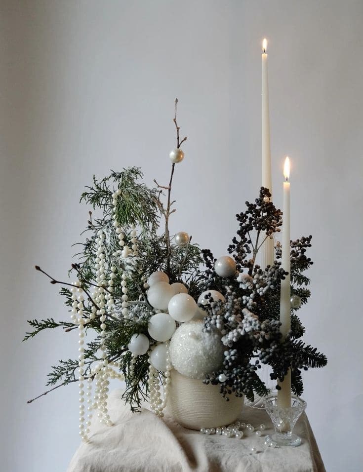 Luxurious Winter Pearl Candle Arrangement