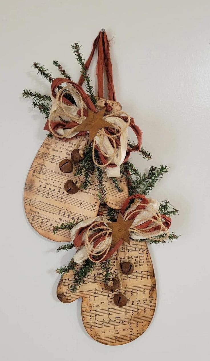 Rustic Music Sheet Mittens