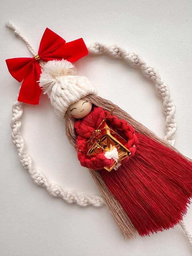 Festive Yarn-Wrapped Holiday Wreath Doll