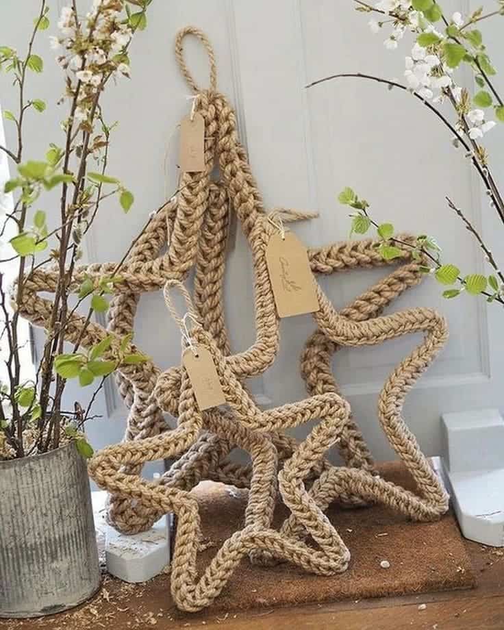 Rustic Rope Woven Star Ornaments