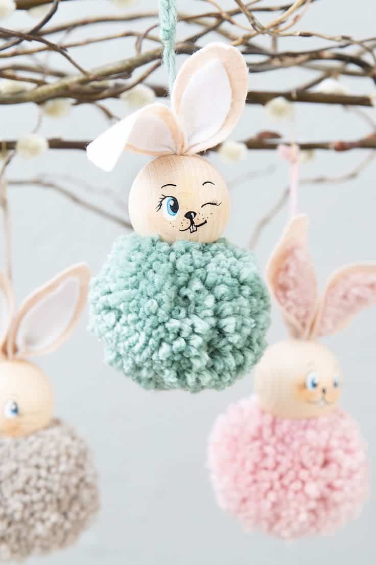 Adorable DIY Pom-Pom Bunny Ornaments