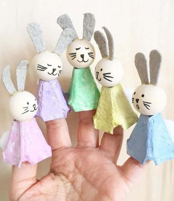 Adorable Egg Carton Bunny Finger Puppets