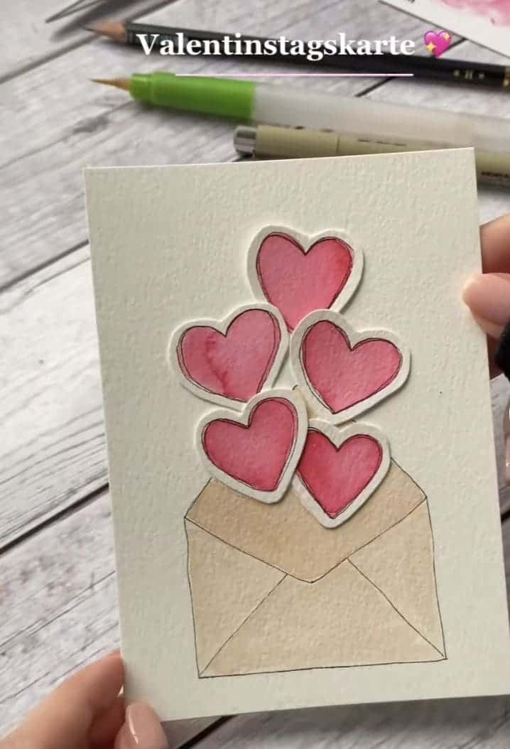 Adorable Watercolor Valentine Envelope Card