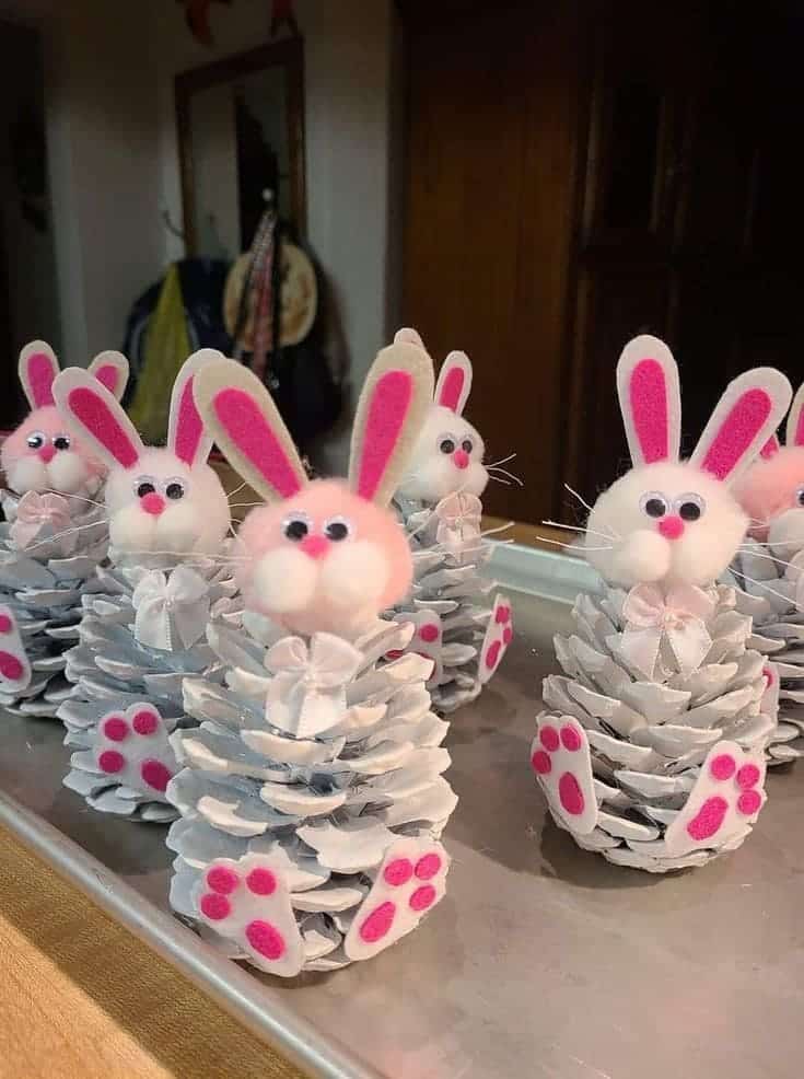 Bunny Pinecones Figurines