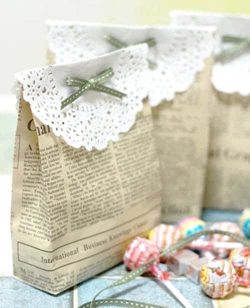 Charming Book Page Treat Bags with Lace