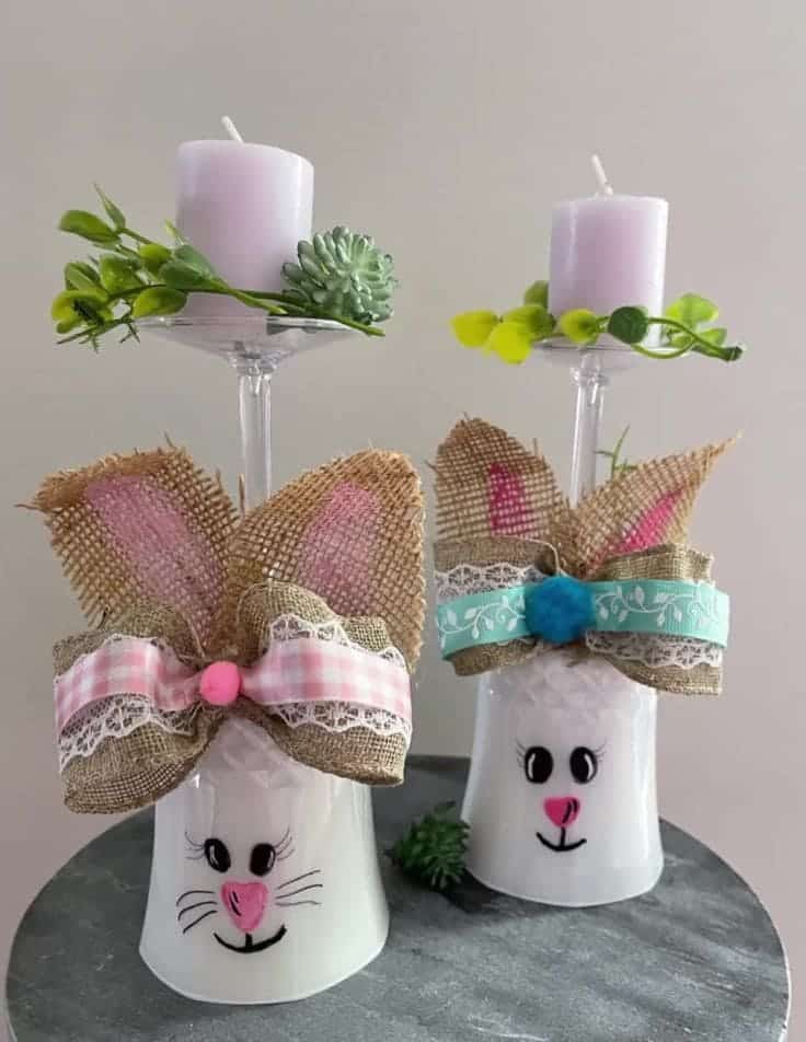 Charming Bunny Candle Holders with Burlap Ears