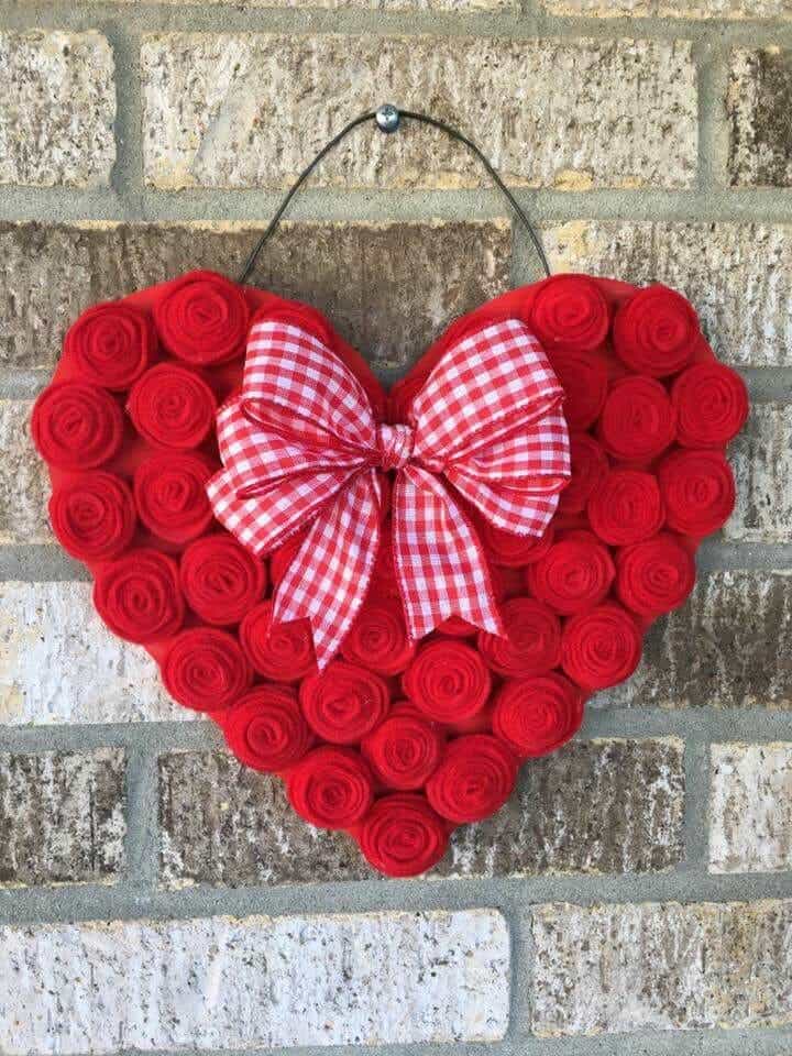 Charming Felt Rose Heart Wreath