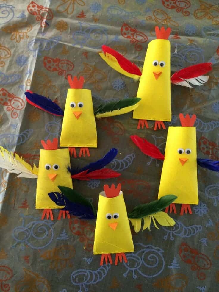 Colorful Feathered Toilet Roll Chicks