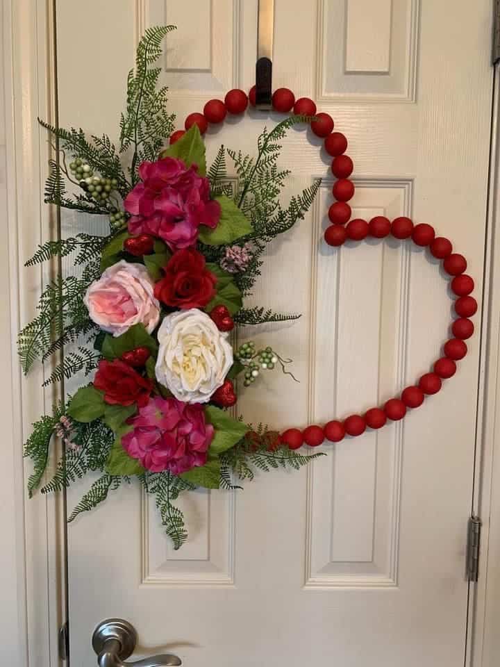 Elegant Floral Bead Valentines Heart Wreath