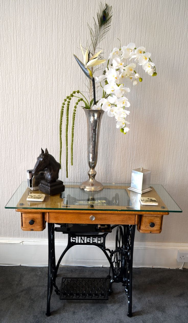 Elegant Glass-Topped Vintage Sewing Table