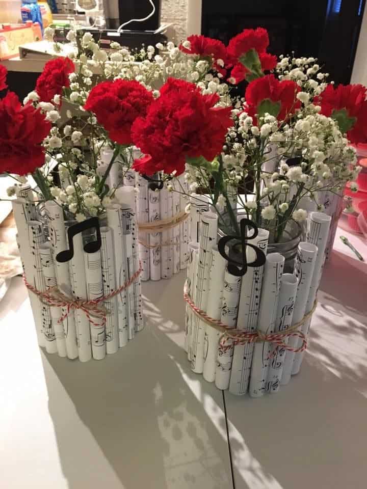 Elegant Music Sheet Vase Craft for Floral Arrangements