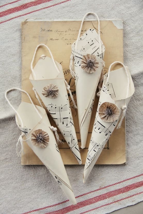 Elegant Sheet Music Cone Decorations