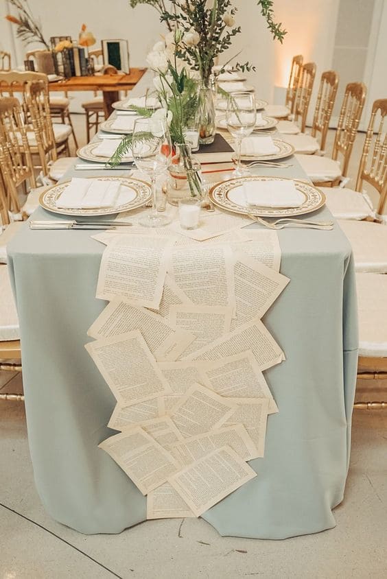 Elegant Vintage Book Page Table Runner