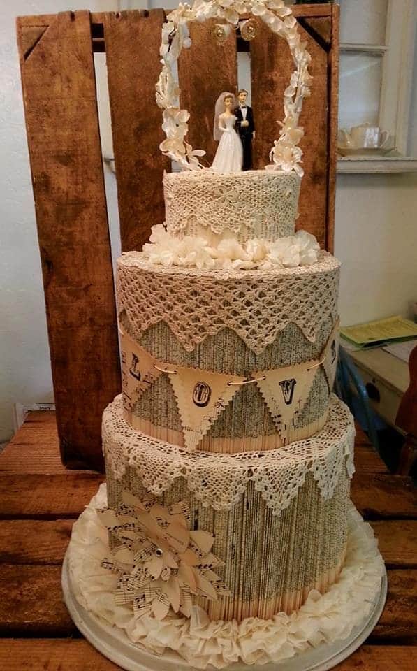 Elegant Vintage Book Wedding Cake Decor