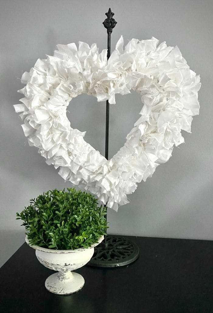 Elegant White Fabric Heart Wreath