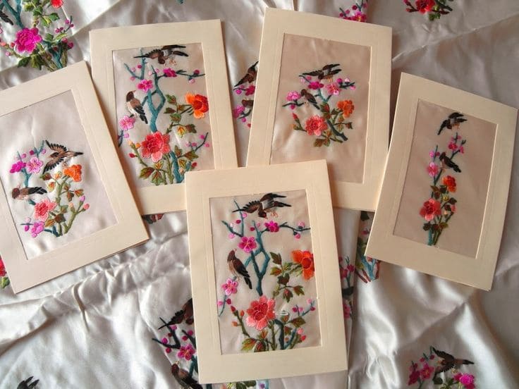 Embroidered Hankie Bird Frames