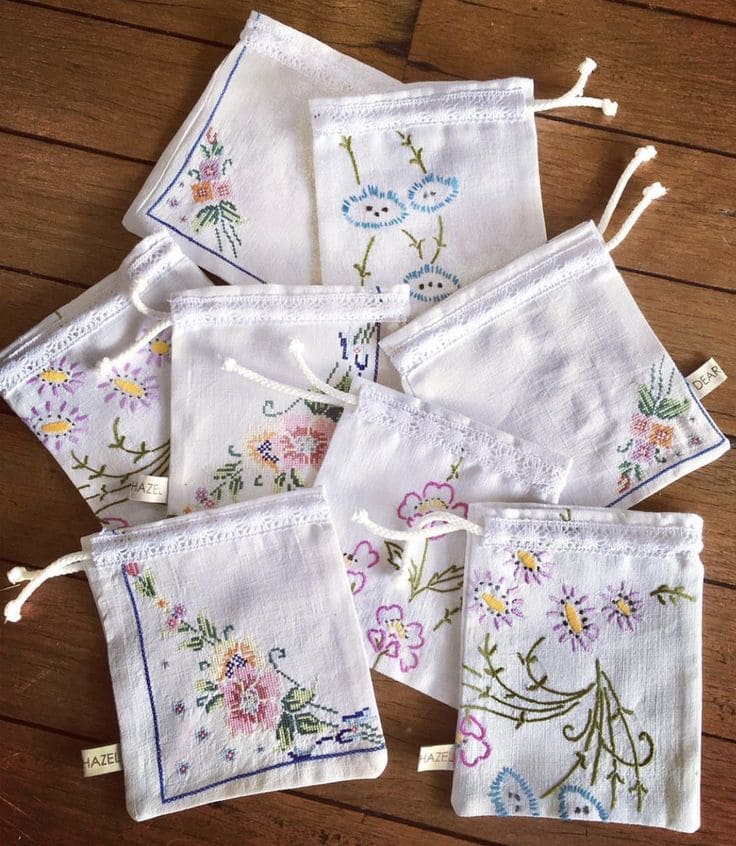 Embroidered Hankie Pouches