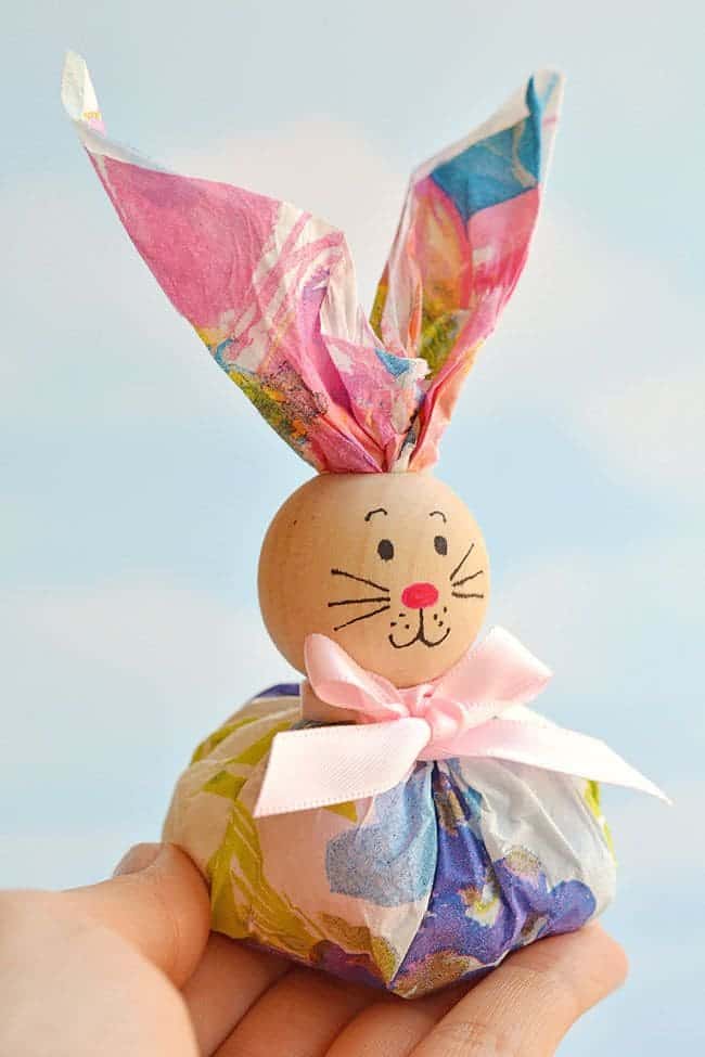 Fabric-Wrapped Bunny with a Wooden Head