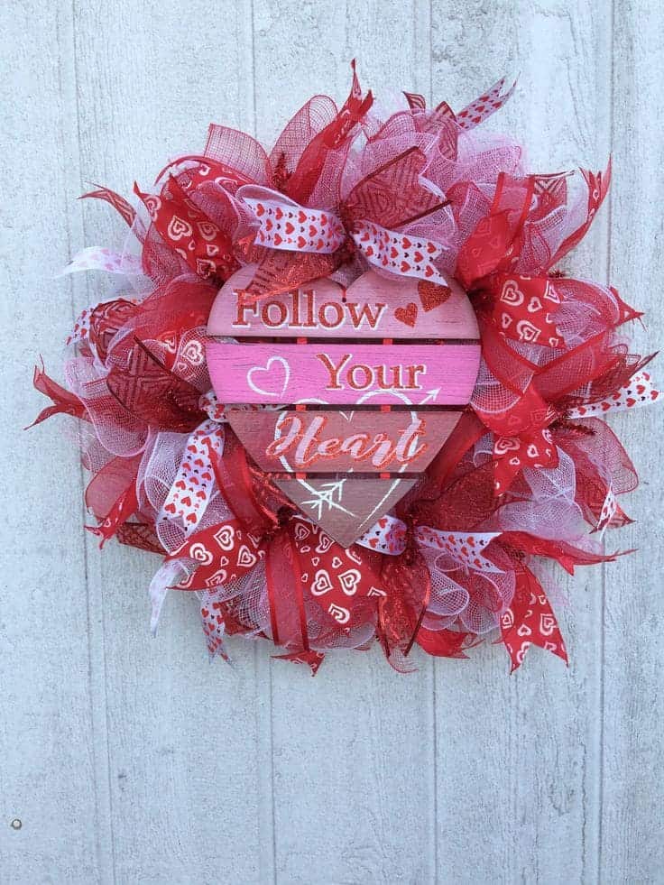 Festive Ribbon and Heart Valentines Wreath