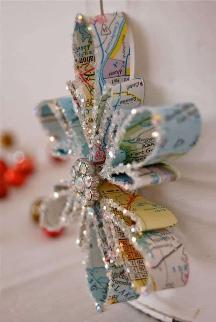 Glamorous Map Page Snowflake Ornament